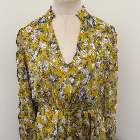 NEW Zara Medium Yellow Floral Jacquard Metallic Midi Dress ~ Cottagecore Peasant - Picture 2 of 11